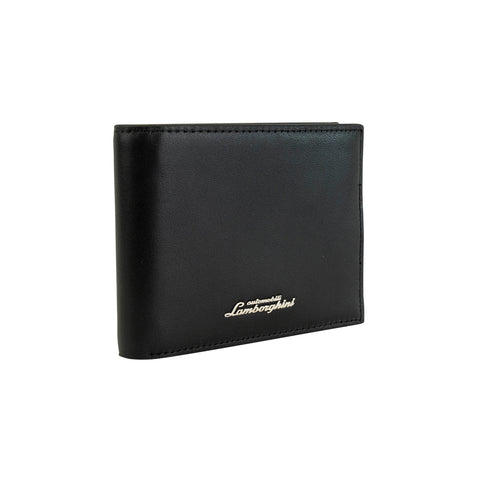 AUTOMOBILI LAMBORGHINI LOGOSCRIPT METAL PLATE BIFOLD BLACK WALLET